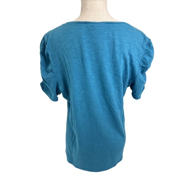 Style & Co. Turquoise Blue Rouched Short Sleeve Round Neck Cotton T-Shirt XL - Picture 3 of 7